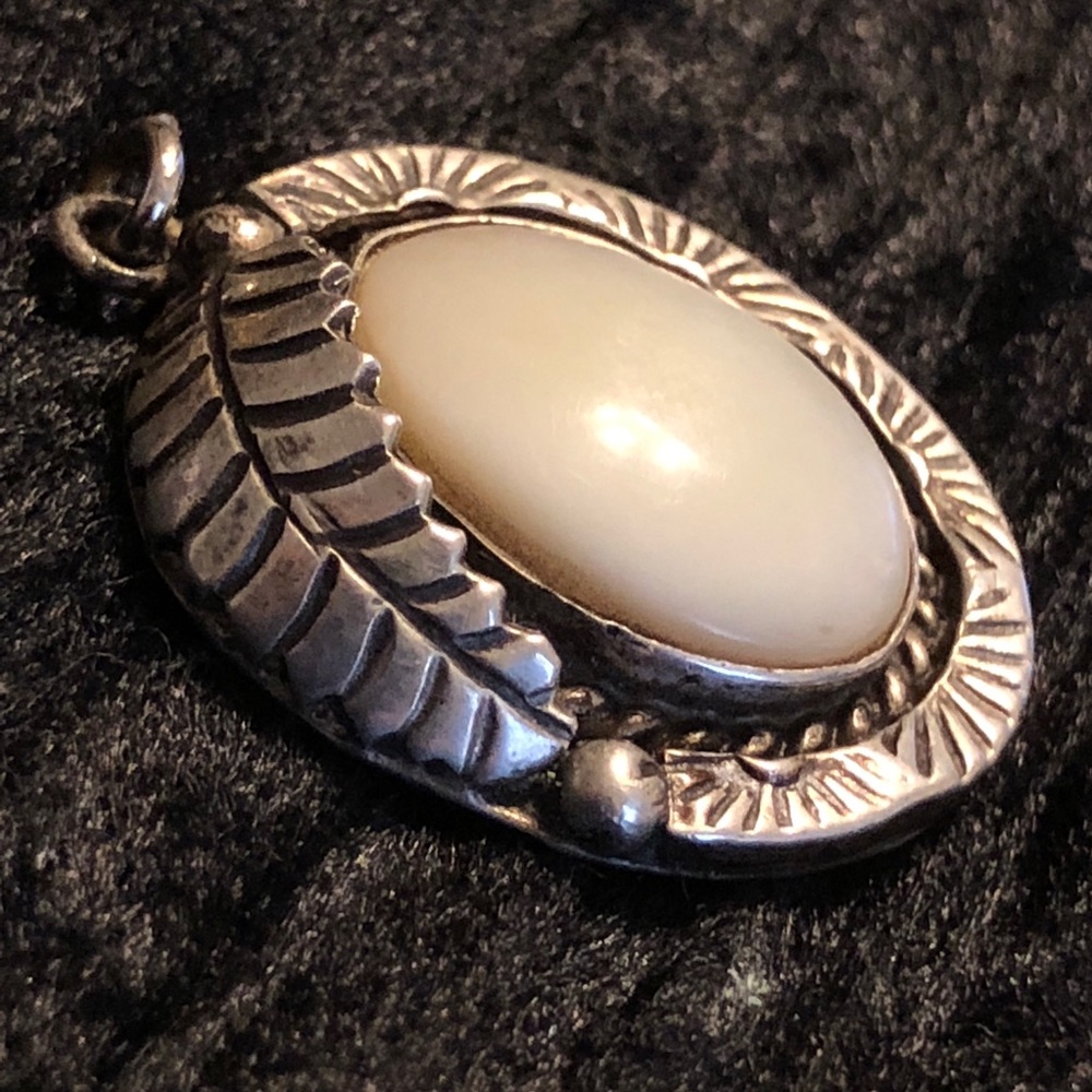 Jefferson Abeyta White turquoise & silver pendant